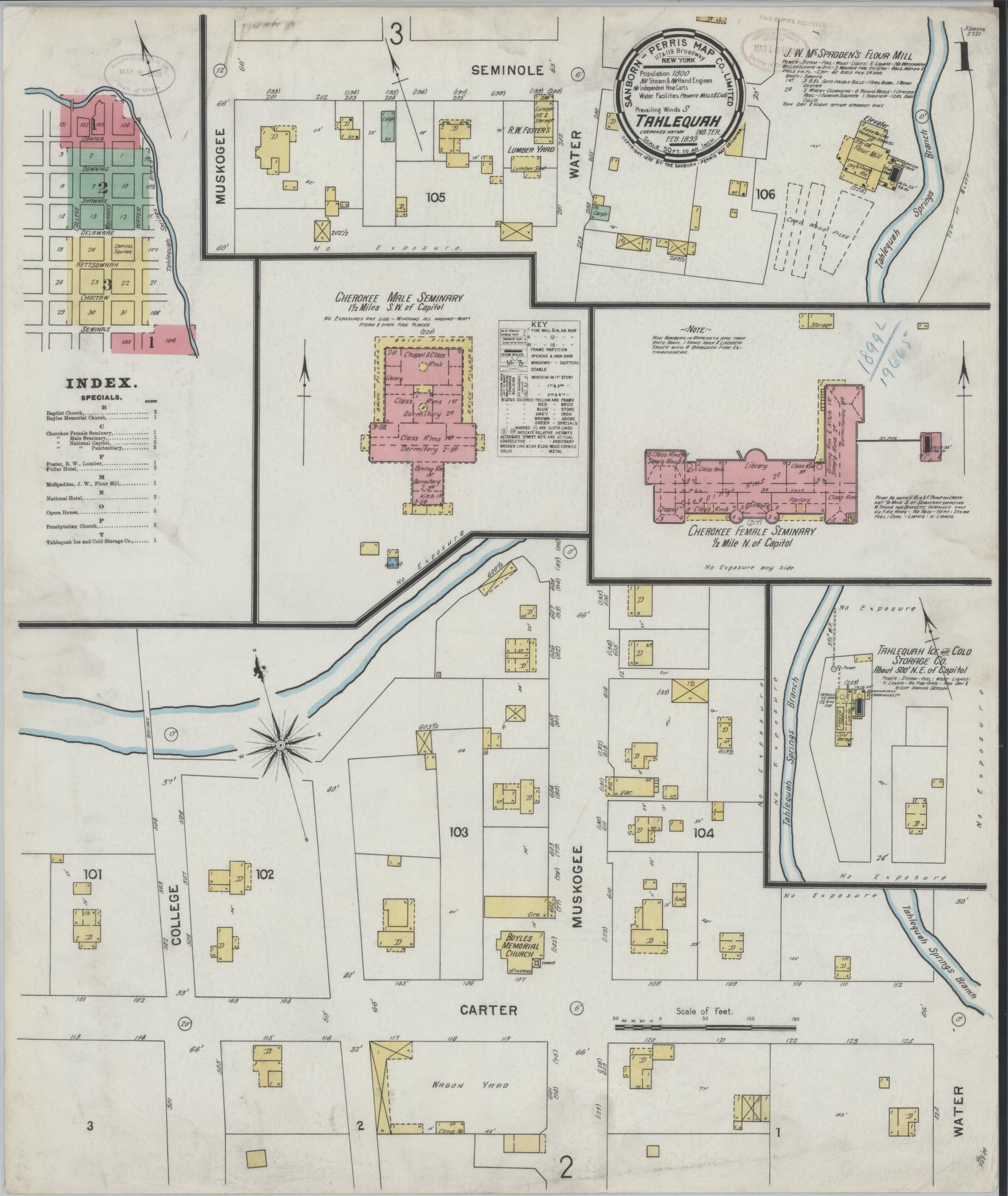Sanborn Fire Insurance Map from Tahlequah, Cherokee County, Oklahoma (1899), Sheet #0001 - Historic Sanborn Fire Insurance Map Print, vintage old map wall art, antique decor, genealogy gift, Oklahoma Oklahoma map