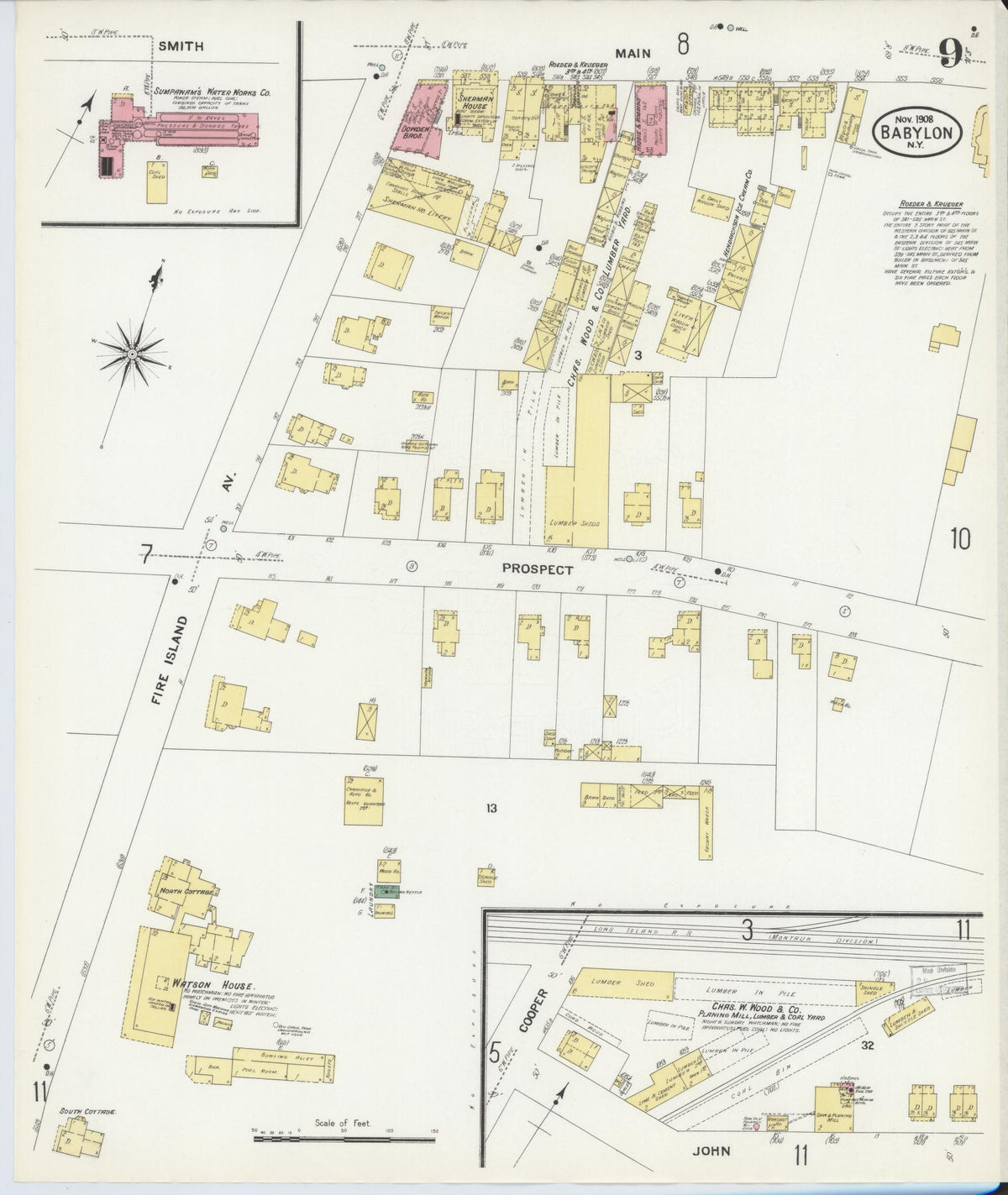 Sanborn Fire Insurance Map from Babylon, Suffolk County, New York (1908), Sheet #0009 - Complete Map Set gallery image, historic Sanborn map, vintage wall art, New York New York