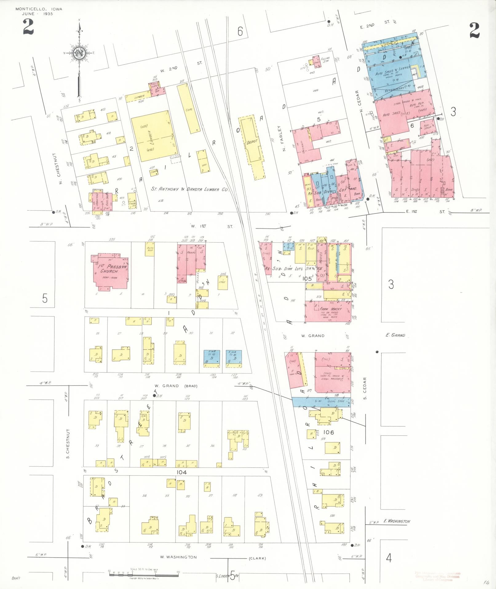 Sanborn Fire Insurance Map from Monticello, Jones County, Iowa (1935), Sheet #0002 - Historic Sanborn Fire Insurance Map Print