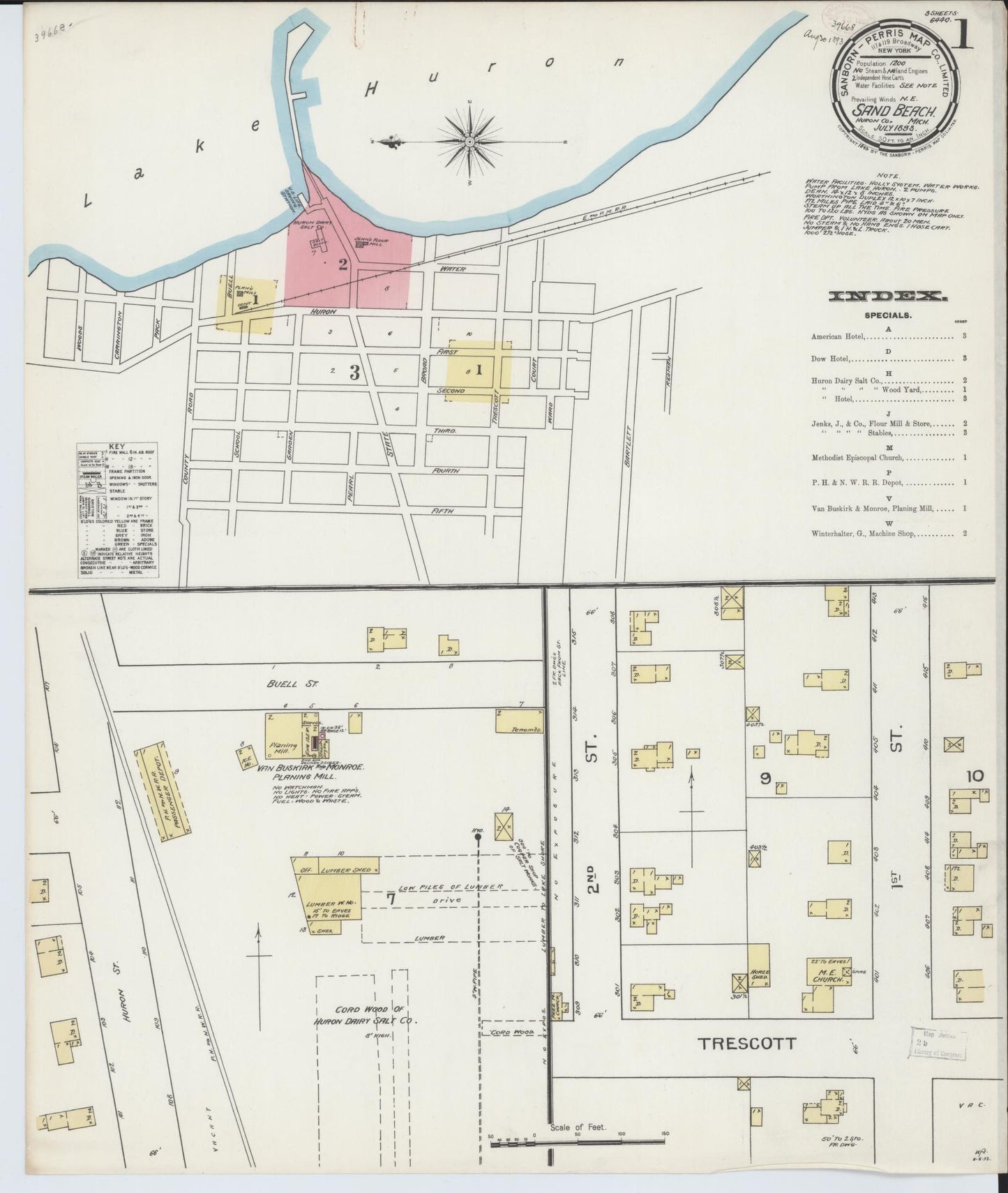 Sanborn Fire Insurance Map from Sand Beach, Huron County, Michigan (1893), Sheet #0001 - Complete Map Set gallery image, historic Sanborn map, vintage wall art, Michigan Michigan