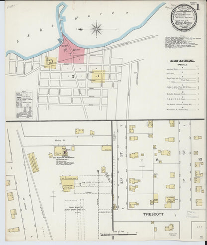 Sanborn Fire Insurance Map from Sand Beach, Huron County, Michigan (1893), Sheet #0001 - Complete Map Set gallery image, historic Sanborn map, vintage wall art, Michigan Michigan
