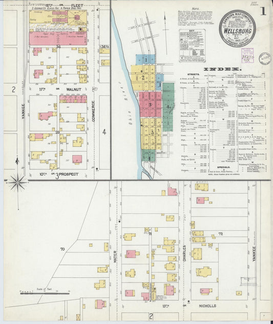 Sanborn Fire Insurance Map from Wellsburg, Brooke County, West Virginia (1902), Sheet #0001 - Historic Sanborn Fire Insurance Map Print, vintage old map wall art, antique decor, genealogy gift, West Virginia West Virginia map