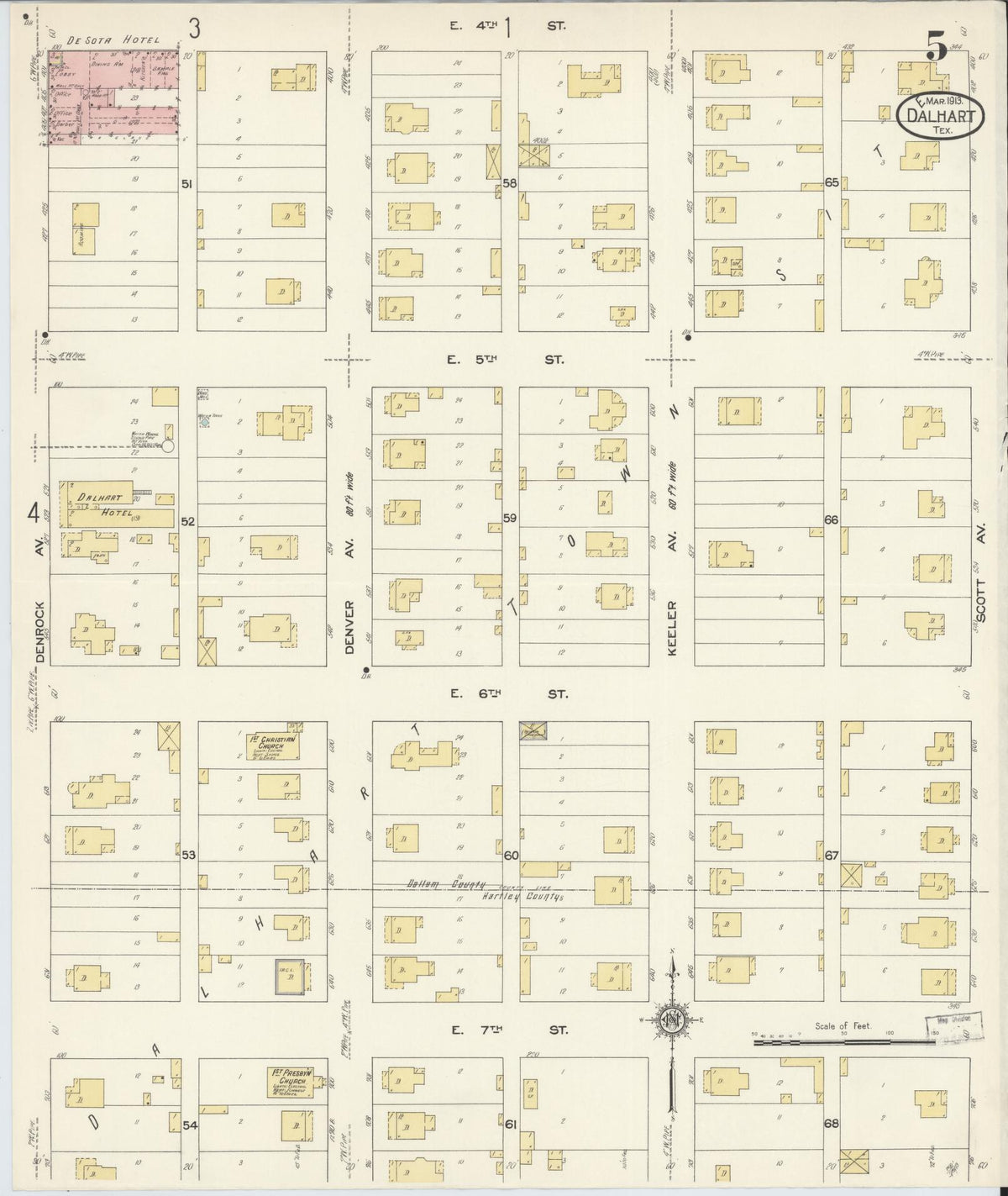 Sanborn Fire Insurance Map from Dalhart, Dallam And Hartley County, Texas (1913), Sheet #0005 - Complete Map Set gallery image, historic Sanborn map, vintage wall art, Texas Texas