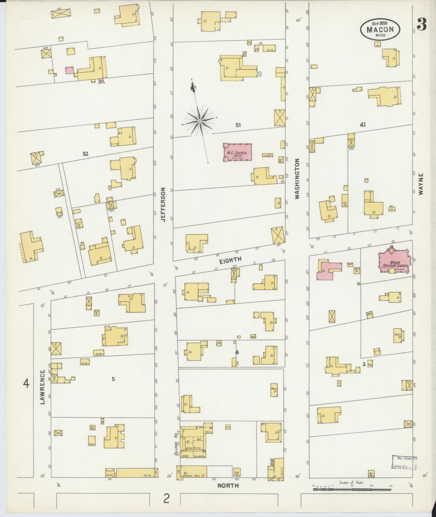 Sanborn Fire Insurance Map from Macon, Noxubee County, Mississippi (1899), Sheet #0003 - Complete Map Set gallery image, historic Sanborn map, vintage wall art, Mississippi Mississippi