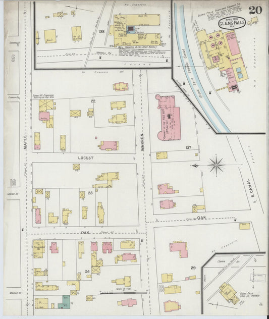 Sanborn Fire Insurance Map from Glens Falls, Warren County, New York (1895), Sheet #0020 - Historic Sanborn Fire Insurance Map Print, vintage old map wall art, antique decor, genealogy gift, New York New York map