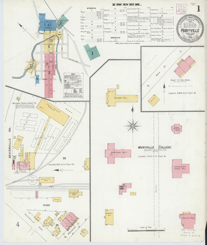 Sanborn Fire Insurance Map from Maryville, Blount County, Tennessee (1905), Sheet #0001 - Complete Map Set gallery image, historic Sanborn map, vintage wall art, Tennessee Tennessee