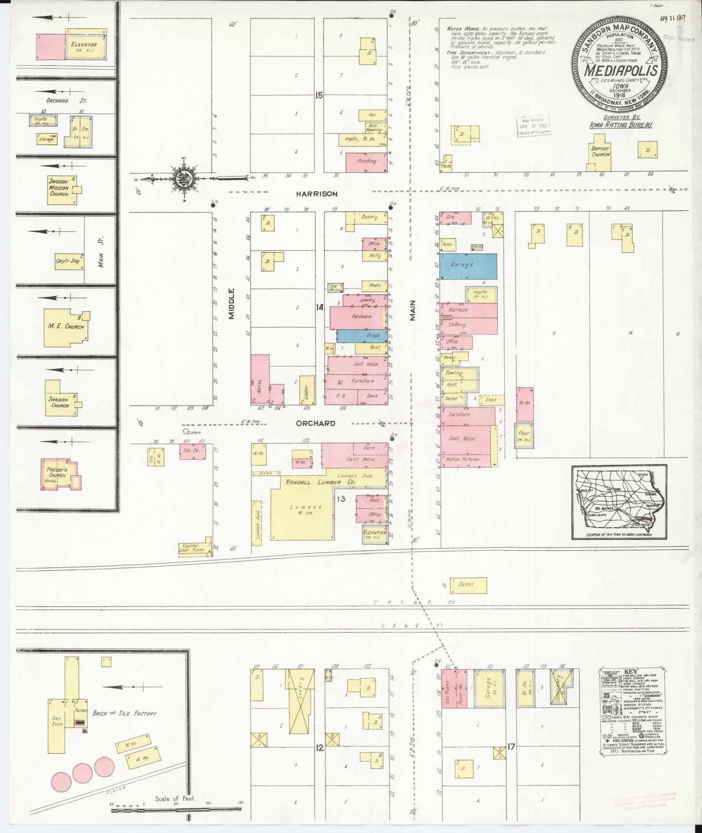 Sanborn Fire Insurance Map from Mediapolis, Des Moines County, Iowa. (1916) – Map View