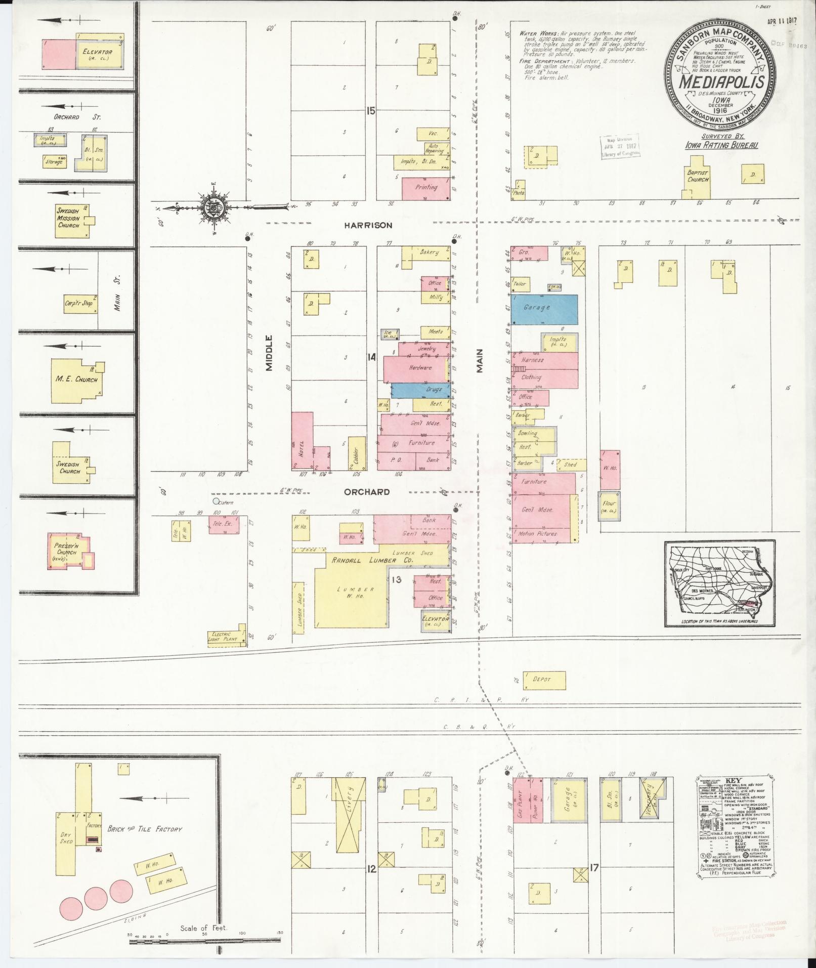 Sanborn Fire Insurance Map from Mediapolis, Des Moines County, Iowa. (1916) – Map View