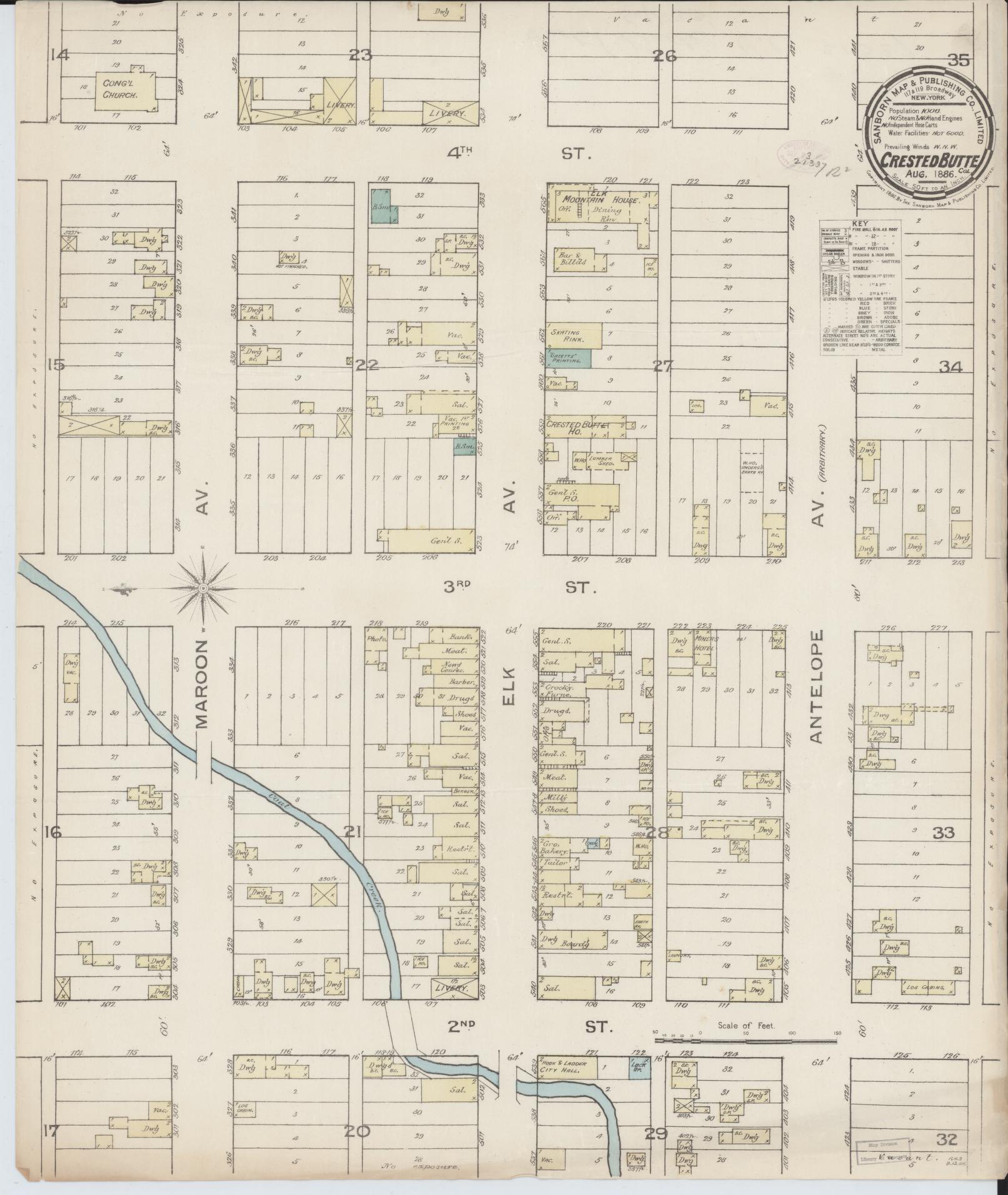 Sanborn Fire Insurance Map from Crested Butte, Gunnison County, Colorado. (1886) – Historic Sanborn Fire Insurance Map Print