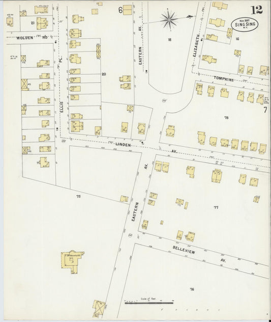 Sanborn Fire Insurance Map from Sing Sing, Westchester County, New York (1897), Sheet #0012 - Historic Sanborn Fire Insurance Map Print, vintage old map wall art, antique decor, genealogy gift, New York New York map