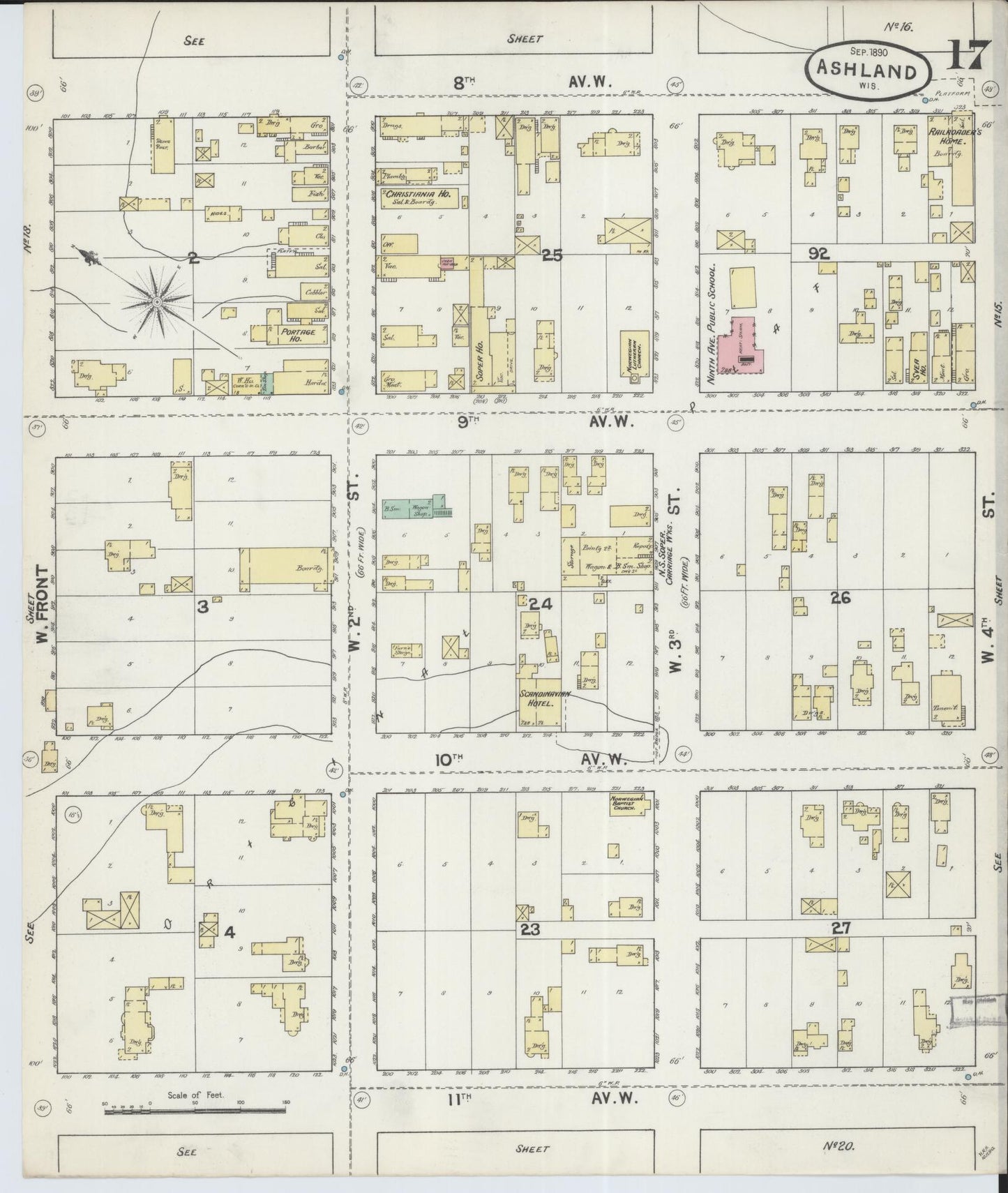 Sanborn Fire Insurance Map from Ashland, Ashland County, Wisconsin (1890), Sheet #0017 - Historic Sanborn Fire Insurance Map Print, vintage old map wall art, antique decor, genealogy gift, Wisconsin Wisconsin map