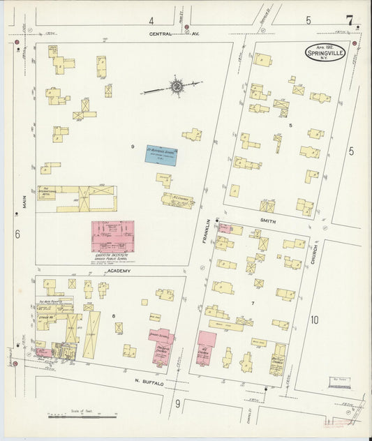 Sanborn Fire Insurance Map from Springville, Erie County, New York (1912), Sheet #0007 - Historic Sanborn Fire Insurance Map Print, vintage old map wall art, antique decor, genealogy gift, New York New York map