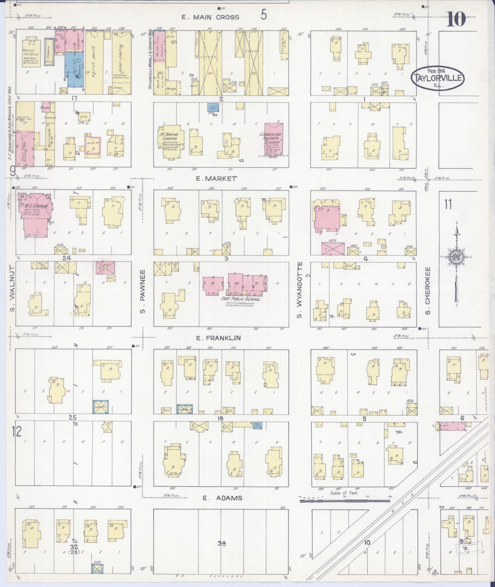 Sanborn Fire Insurance Map from Taylorville, Christian County, Illinois (1914), Sheet #0010 - Complete Map Set gallery image, historic Sanborn map, vintage wall art, Illinois Illinois