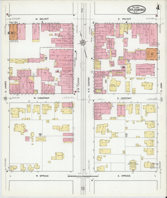 Sanborn Fire Insurance Map from Goldsboro, Wayne County, North Carolina (1918), Sheet #0004 - Historic Sanborn Fire Insurance Map Print, vintage old map wall art, antique decor, genealogy gift, North Carolina North Carolina map