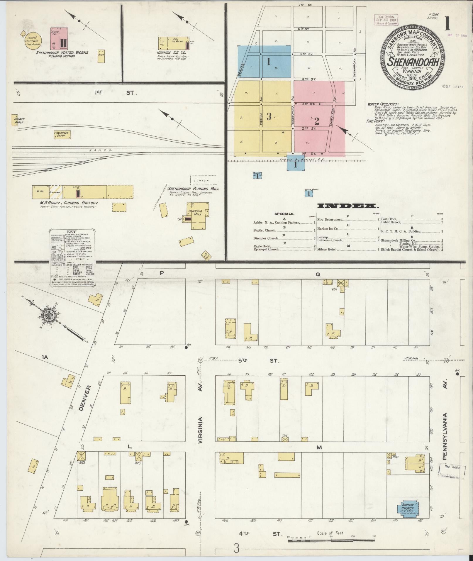Sanborn Fire Insurance Map from Shenandoah, Page County, Virginia (1910), Sheet #0001 - Complete Map Set gallery image, historic Sanborn map, vintage wall art, Virginia Virginia