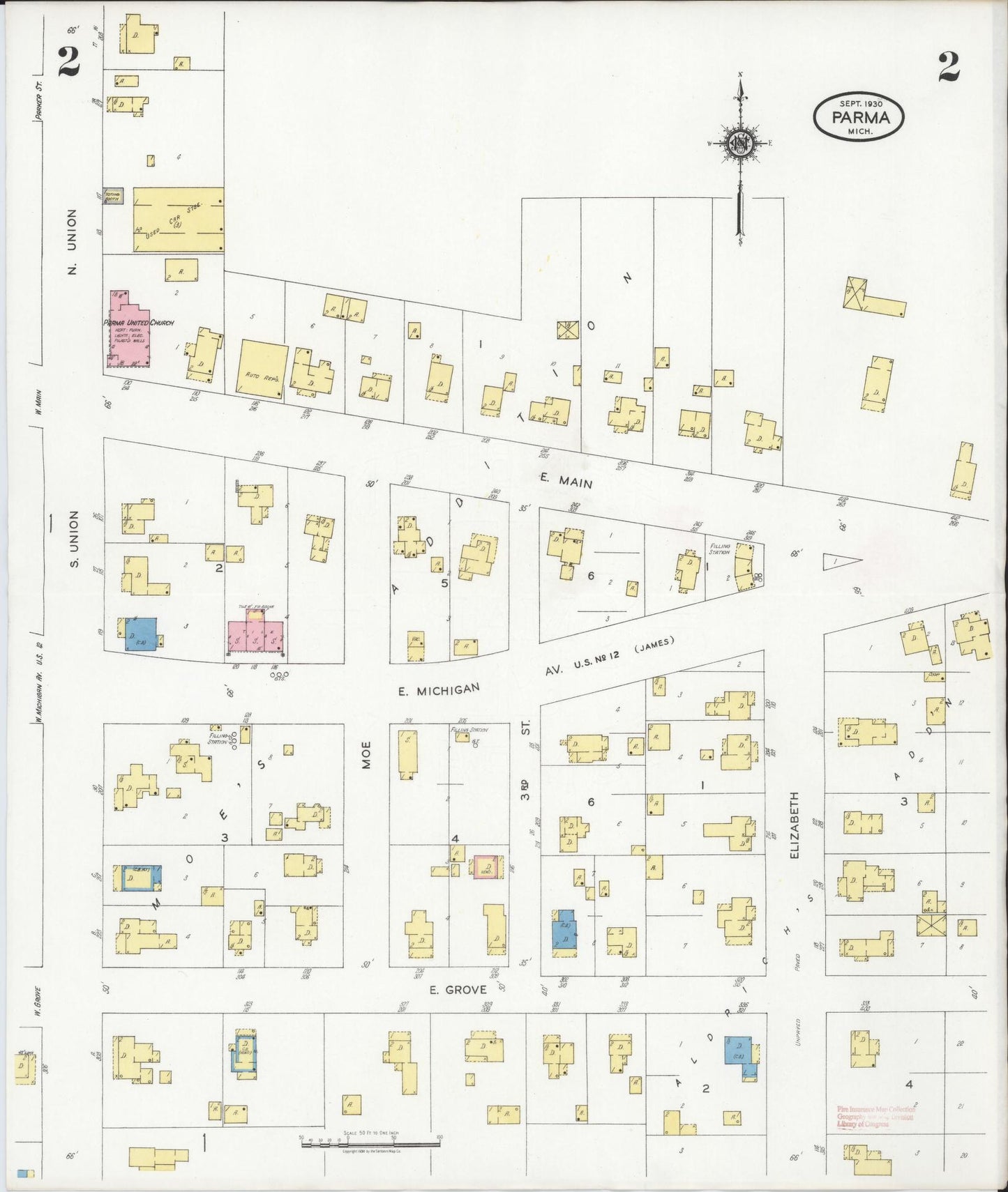 Sanborn Fire Insurance Map from Parma, Jackson County, Michigan (1930), Sheet #0002 - Complete Map Set gallery image, historic Sanborn map, vintage wall art, Michigan Michigan