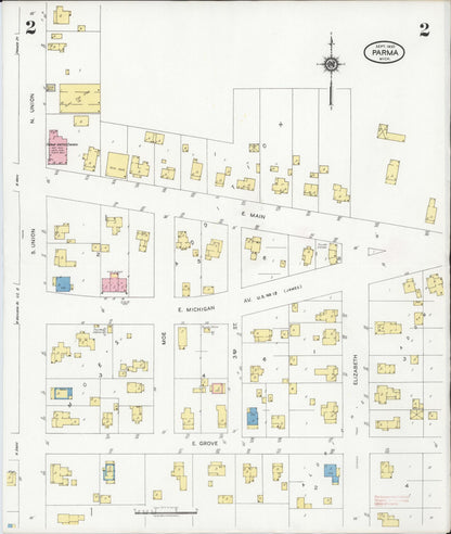Sanborn Fire Insurance Map from Parma, Jackson County, Michigan (1930), Sheet #0002 - Complete Map Set gallery image, historic Sanborn map, vintage wall art, Michigan Michigan