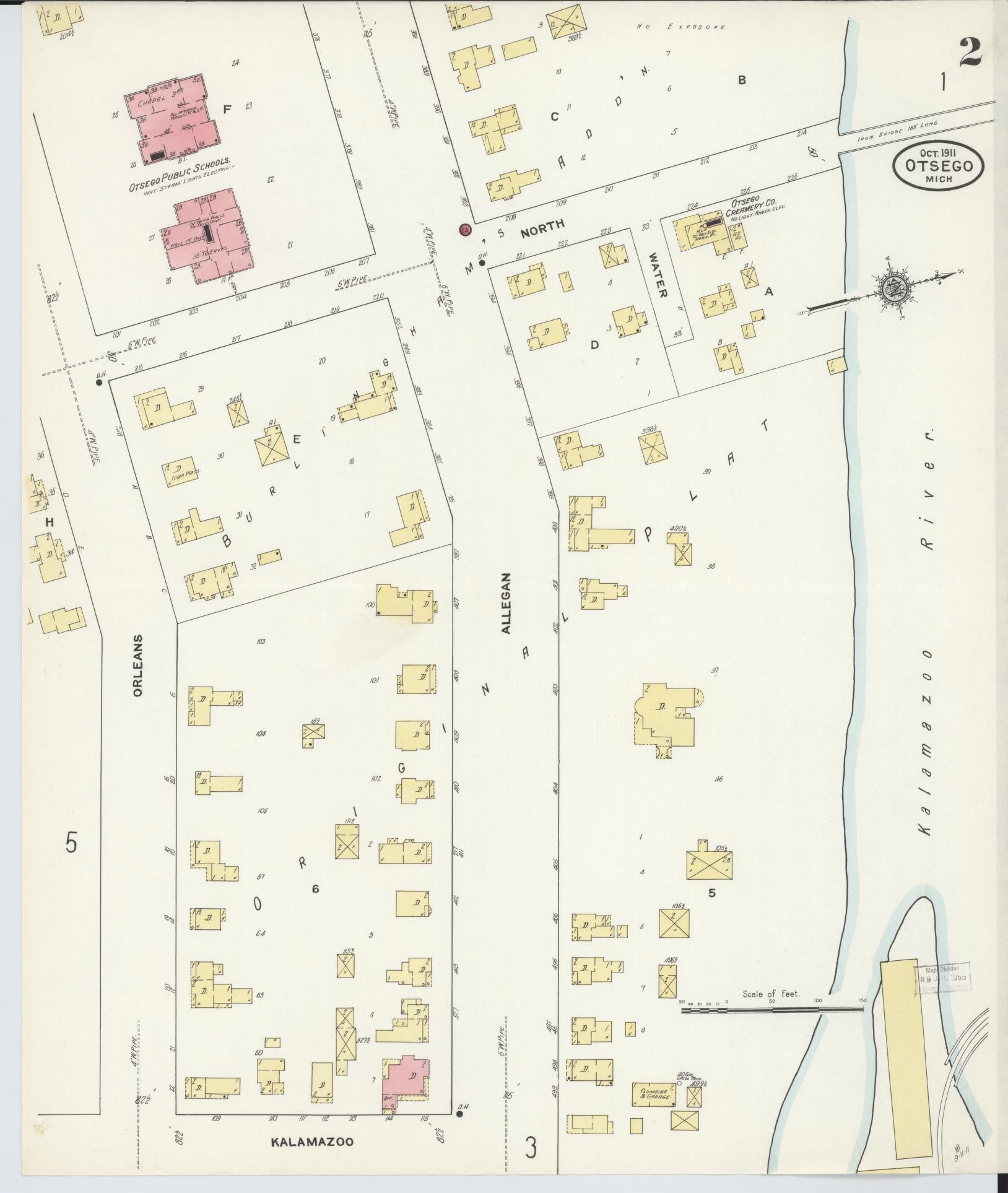 Sanborn Fire Insurance Map from Otsego, Allegan County, Michigan (1911), Sheet #0002 - Complete Map Set gallery image, historic Sanborn map, vintage wall art, Michigan Michigan