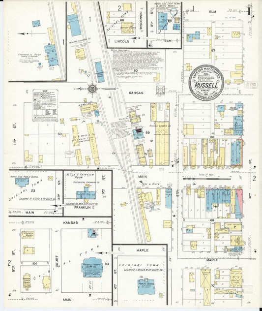 Sanborn Fire Insurance Map from Russell, Russell County, Kansas (1911), Sheet #0001 - Historic Sanborn Fire Insurance Map Print, vintage old map wall art, antique decor, genealogy gift, Kansas Kansas map