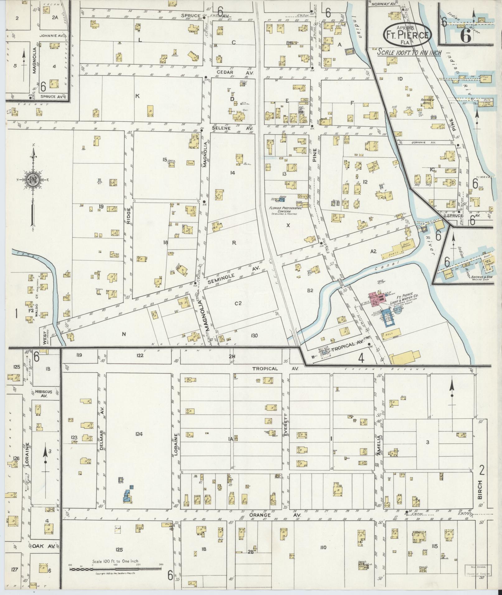 Sanborn Fire Insurance Map from Fort Pierce, St Lucie County, Florida (1918), Sheet #0006 - Historic Sanborn Fire Insurance Map Print, vintage old map wall art, antique decor, genealogy gift, Florida Florida map