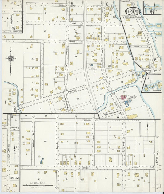 Sanborn Fire Insurance Map from Fort Pierce, St Lucie County, Florida (1918), Sheet #0006 - Historic Sanborn Fire Insurance Map Print, vintage old map wall art, antique decor, genealogy gift, Florida Florida map