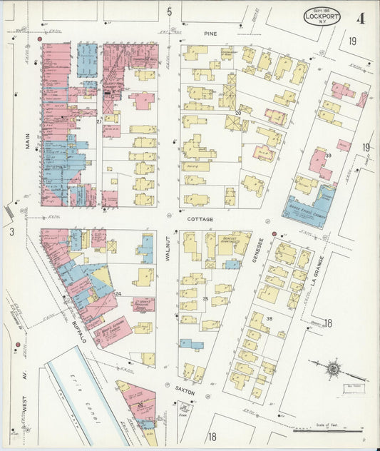 Sanborn Fire Insurance Map from Lockport, Niagara County, New York (1914), Sheet #0004 - Historic Sanborn Fire Insurance Map Print, vintage old map wall art, antique decor, genealogy gift, New York New York map