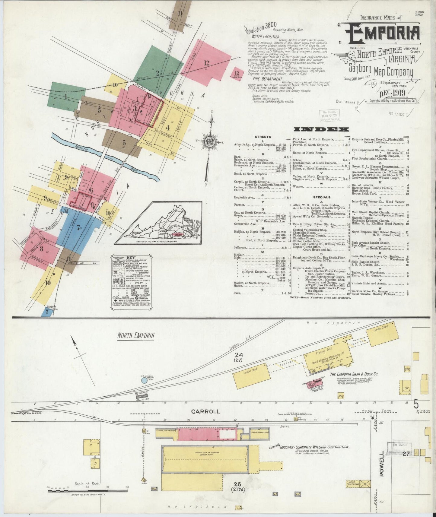 Sanborn Fire Insurance Map from Emporia, Independent Cities, Virginia. (1919) – Historic Sanborn Fire Insurance Map Print
