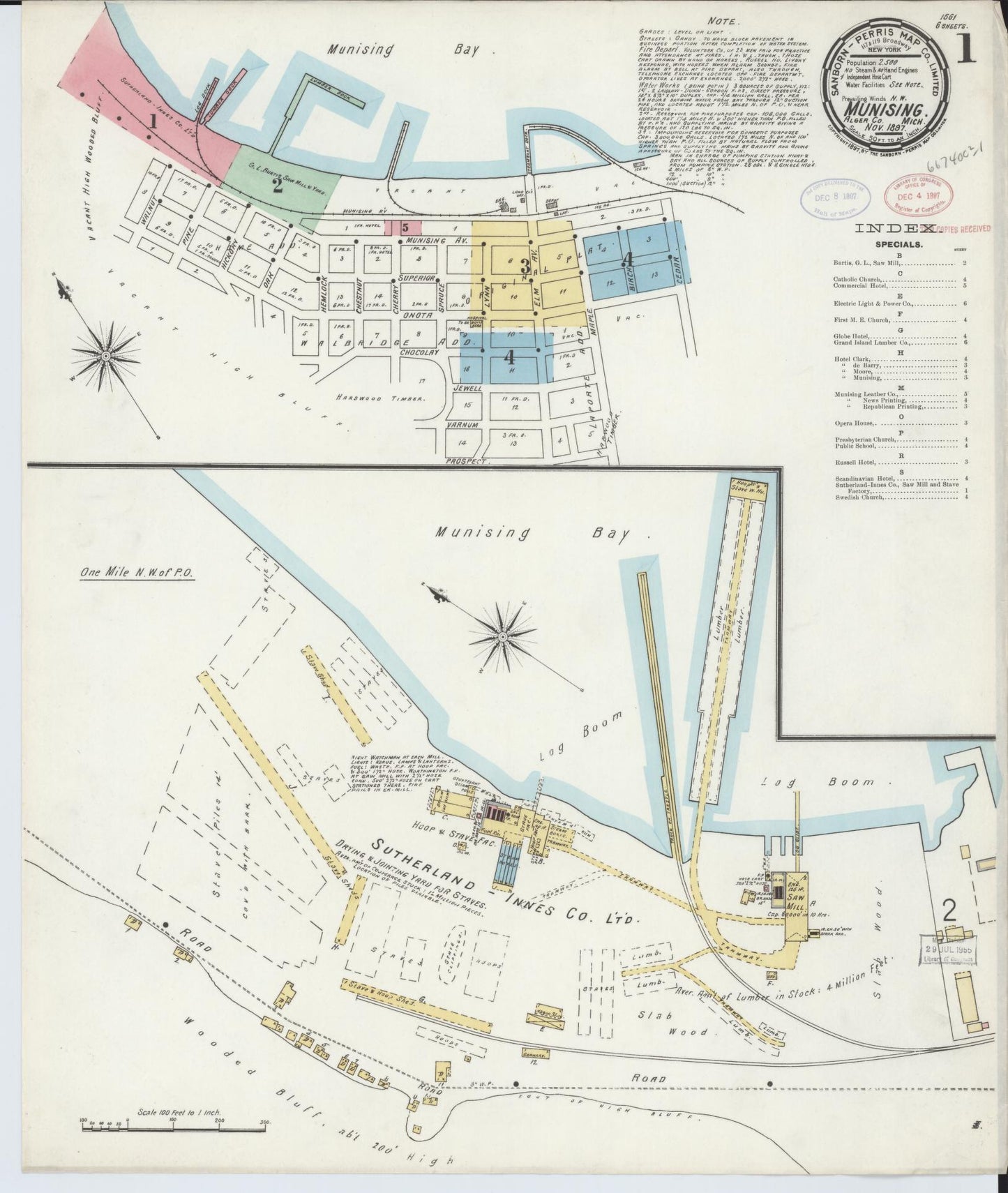 Sanborn Fire Insurance Map from Munising, Alger County, Michigan (1897), Sheet #0001 - Historic Sanborn Fire Insurance Map Print, vintage old map wall art, antique decor, genealogy gift, Michigan Michigan map
