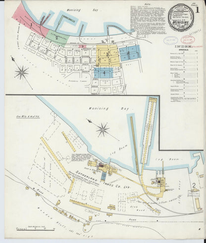 Sanborn Fire Insurance Map from Munising, Alger County, Michigan (1897), Sheet #0001 - Historic Sanborn Fire Insurance Map Print, vintage old map wall art, antique decor, genealogy gift, Michigan Michigan map