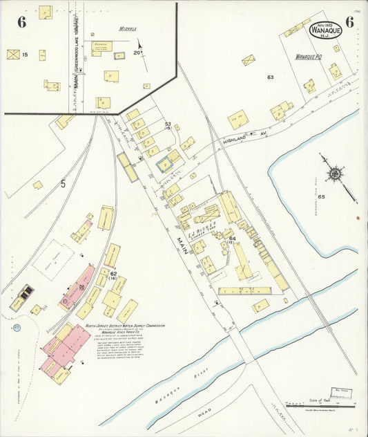 Sanborn Fire Insurance Map from Wanaque, Passaic County, New Jersey (1923), Sheet #0006 - Historic Sanborn Fire Insurance Map Print, vintage old map wall art, antique decor, genealogy gift, New Jersey New Jersey map