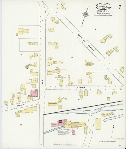 Sanborn Fire Insurance Map from Baldwinville, Worcester County, Massachusetts (1912), Sheet #0007 - Historic Sanborn Fire Insurance Map Print, vintage old map wall art, antique decor, genealogy gift, Massachusetts Massachusetts map