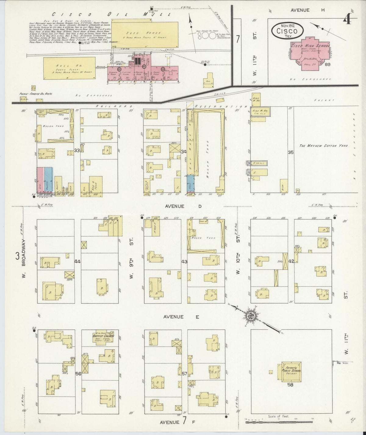 Sanborn Fire Insurance Map from Cisco, Eastland County, Texas (1912), Sheet #0004 - Complete Map Set gallery image, historic Sanborn map, vintage wall art, Texas Texas