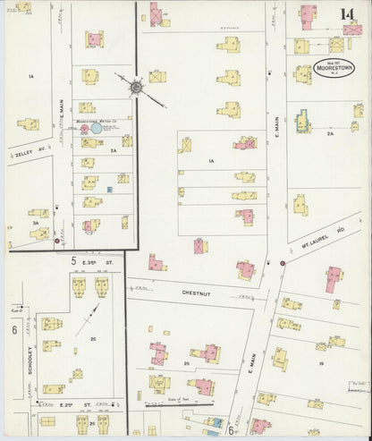 Sanborn Fire Insurance Map from Moorestown, Burlington County, New Jersey (1911), Sheet #0014 - Complete Map Set gallery image, historic Sanborn map, vintage wall art, New Jersey New Jersey