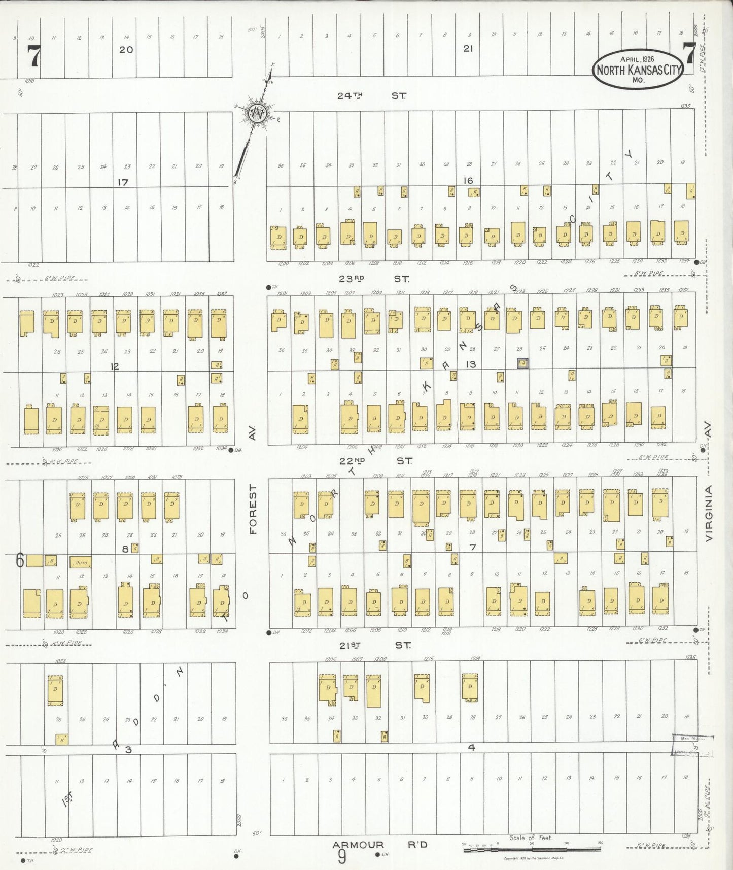 Sanborn Fire Insurance Map from North Kansas City, Clay County, Missouri (1926), Sheet #0007 - Complete Map Set gallery image, historic Sanborn map, vintage wall art, Missouri Missouri