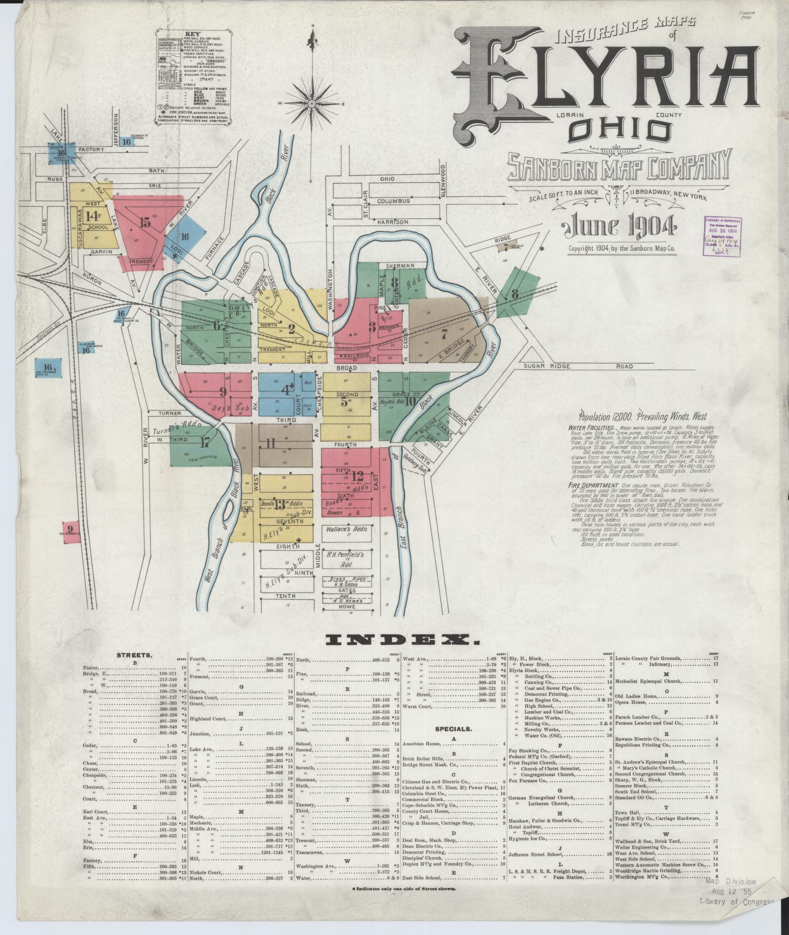 Sanborn Fire Insurance Map from Elyria, Lorain County, Ohio (1904), Sheet #0001 - Historic Sanborn Fire Insurance Map Print, vintage old map wall art, antique decor, genealogy gift, Ohio Ohio map