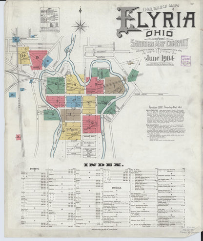 Sanborn Fire Insurance Map from Elyria, Lorain County, Ohio (1904), Sheet #0001 - Historic Sanborn Fire Insurance Map Print, vintage old map wall art, antique decor, genealogy gift, Ohio Ohio map