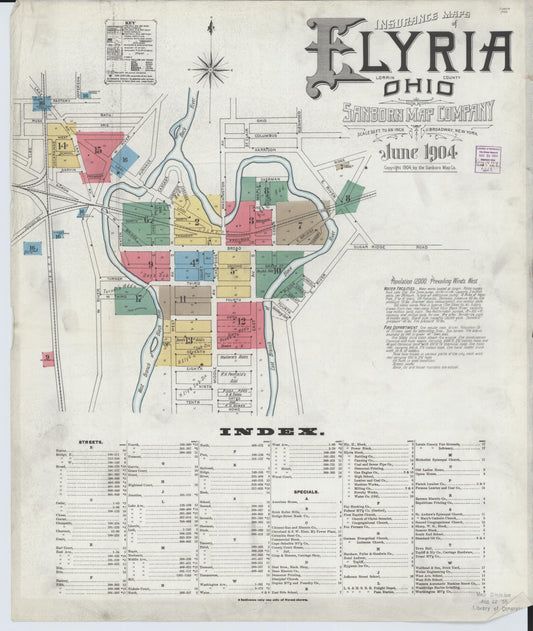 Sanborn Fire Insurance Map from Elyria, Lorain County, Ohio (1904), Sheet #0001 - Historic Sanborn Fire Insurance Map Print, vintage old map wall art, antique decor, genealogy gift, Ohio Ohio map