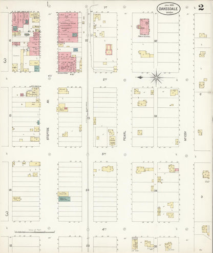 Sanborn Fire Insurance Map from Oakesdale, Whitman County, Washington (1899), Sheet #0002 - Complete Map Set gallery image, historic Sanborn map, vintage wall art, Washington Washington