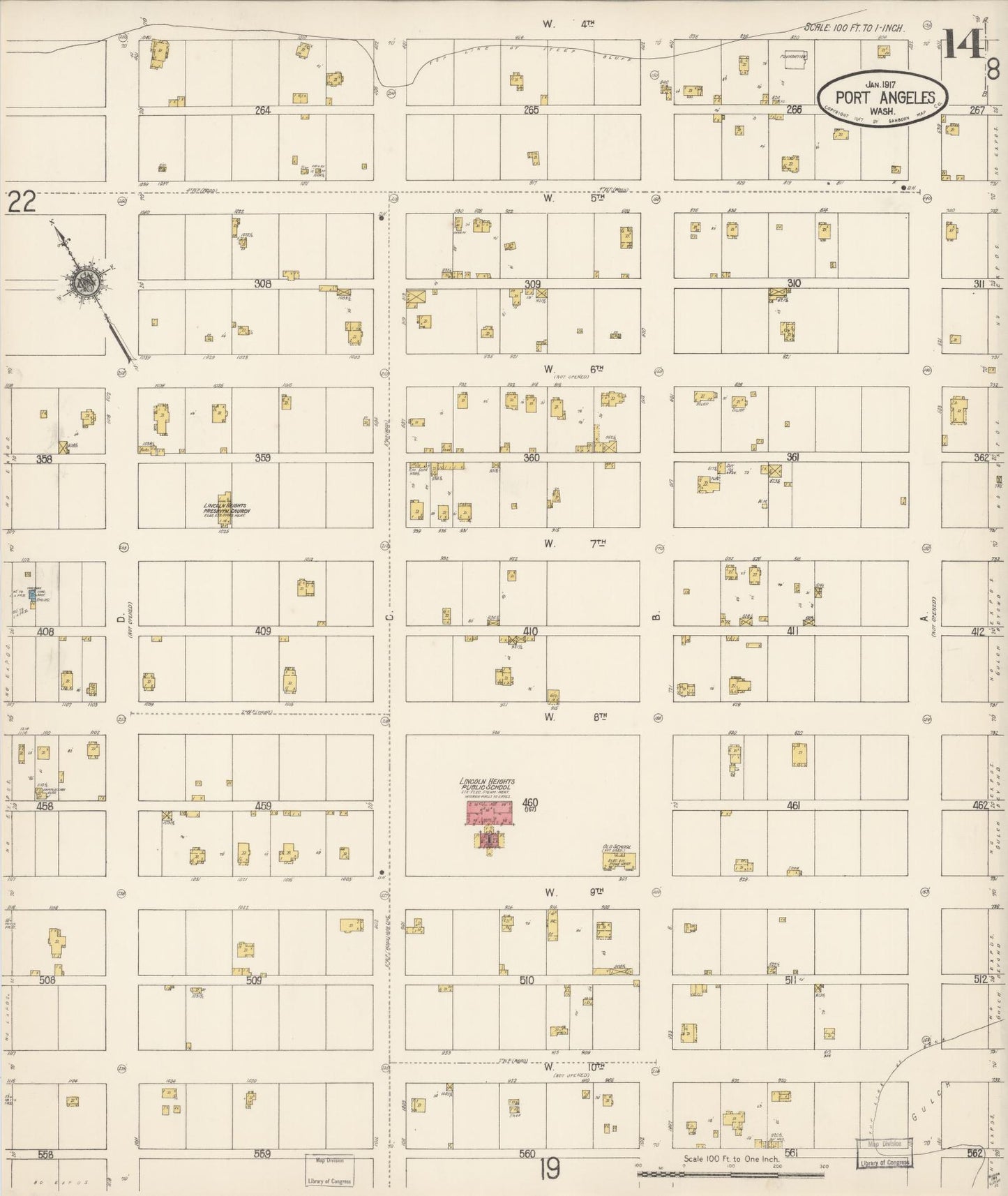 Sanborn Fire Insurance Map from Port Angeles, Clallam County, Washington (1917), Sheet #0014 - Complete Map Set gallery image, historic Sanborn map, vintage wall art, Washington Washington