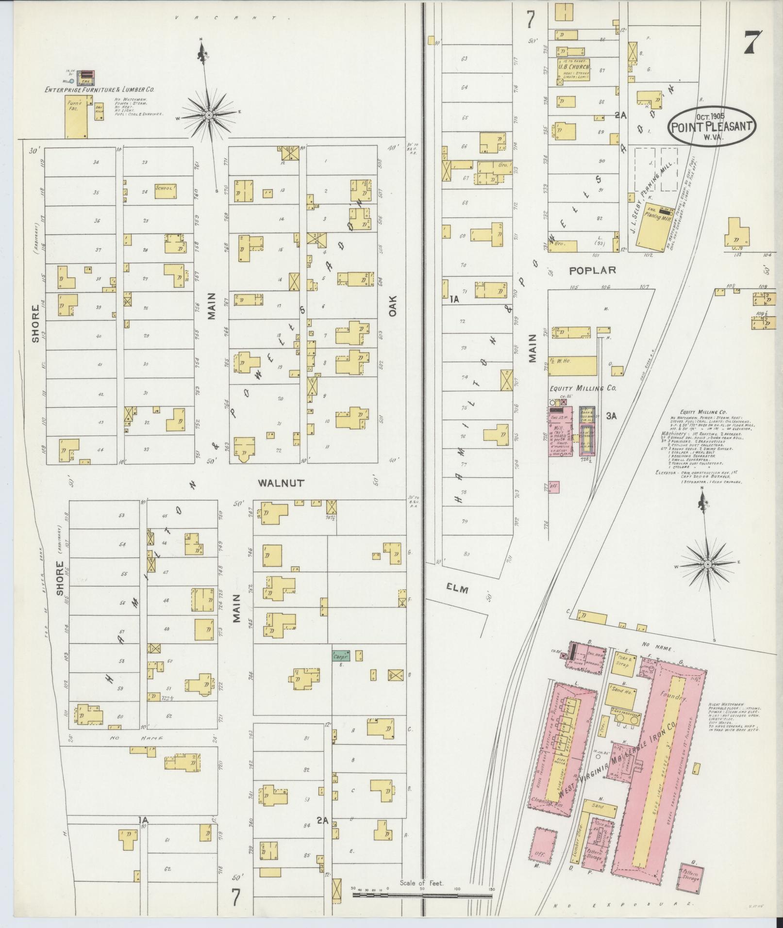 Sanborn Fire Insurance Map from Point Pleasant, Mason County, West Virginia (1905), Sheet #0007 - Complete Map Set gallery image, historic Sanborn map, vintage wall art, West Virginia West Virginia