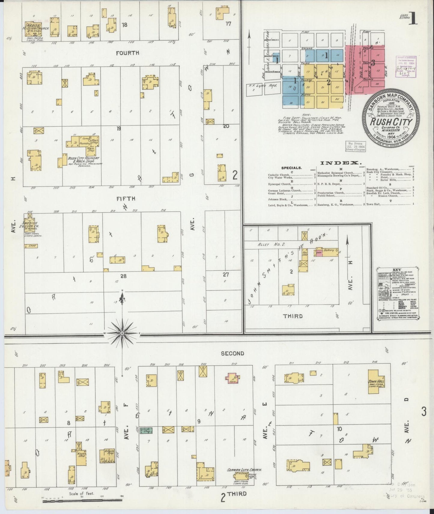 Sanborn Fire Insurance Map from Rush City, Chisago County, Minnesota (1904), Sheet #0001 - Historic Sanborn Fire Insurance Map Print, vintage old map wall art, antique decor, genealogy gift, Minnesota Minnesota map