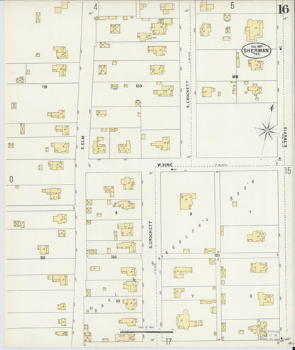 Sanborn Fire Insurance Map from Sherman, Grayson County, Texas (1897), Sheet #0016 - Complete Map Set gallery image, historic Sanborn map, vintage wall art, Texas Texas