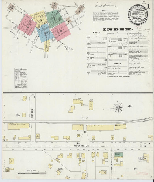 Sanborn Fire Insurance Map from Stoughton, Norfolk County, Massachusetts (1896), Sheet #0001 - Historic Sanborn Fire Insurance Map Print, vintage old map wall art, antique decor, genealogy gift, Massachusetts Massachusetts map