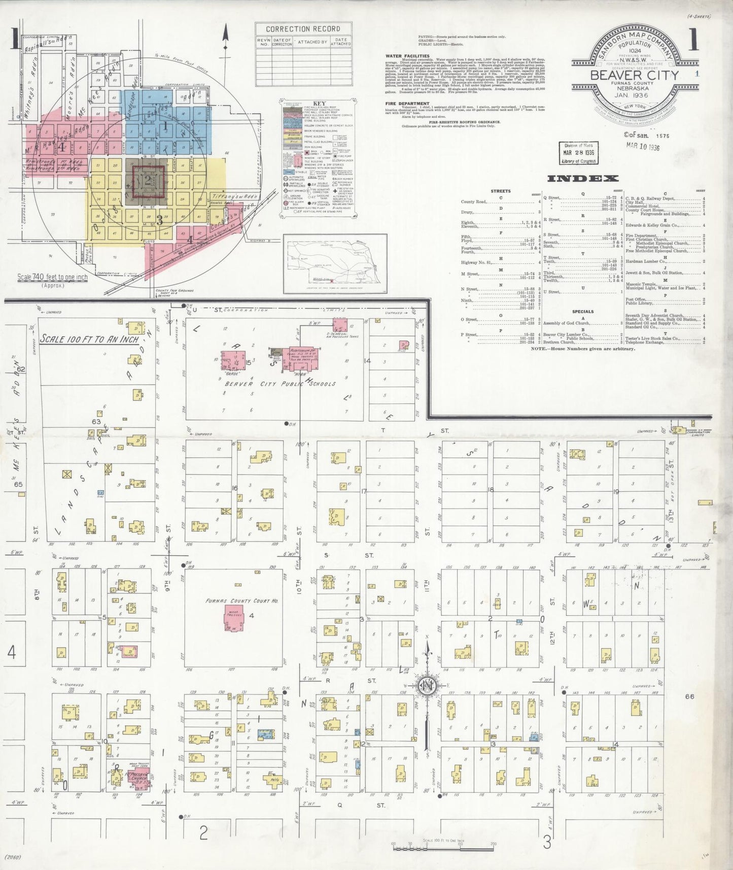 Sanborn Fire Insurance Map from Beaver City, Furnas County, Nebraska (1936), Sheet #0001 - Complete Map Set gallery image, historic Sanborn map, vintage wall art, Nebraska Nebraska