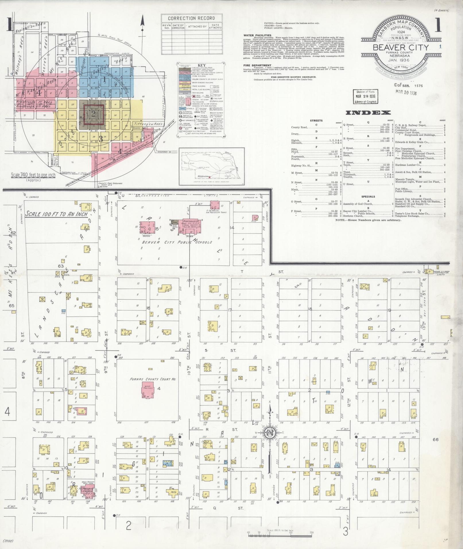 Sanborn Fire Insurance Map from Beaver City, Furnas County, Nebraska (1936), Sheet #0001 - Complete Map Set gallery image, historic Sanborn map, vintage wall art, Nebraska Nebraska