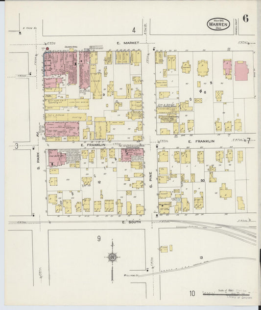 Sanborn Fire Insurance Map from Warren, Trumbull County, Ohio (1915), Sheet #0006 - Historic Sanborn Fire Insurance Map Print, vintage old map wall art, antique decor, genealogy gift, Ohio Ohio map