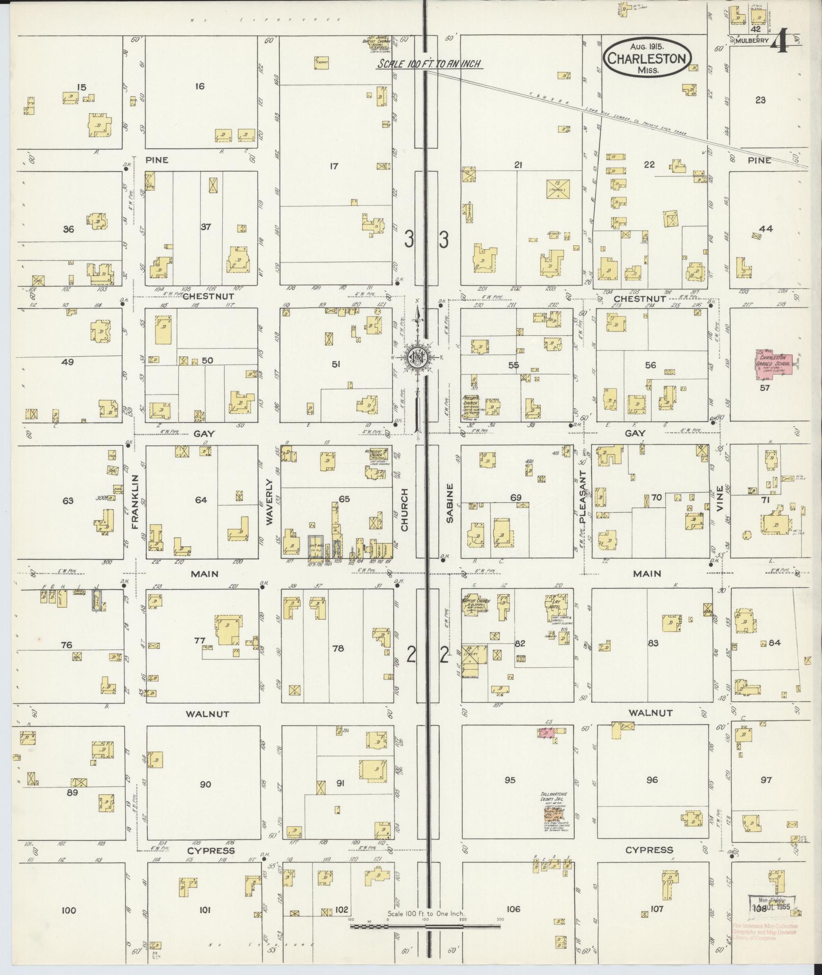 Sanborn Fire Insurance Map from Charleston, Tallahatchie County, Mississippi (1915), Sheet #0004 - Historic Sanborn Fire Insurance Map Print, vintage old map wall art, antique decor, genealogy gift, Mississippi Mississippi map