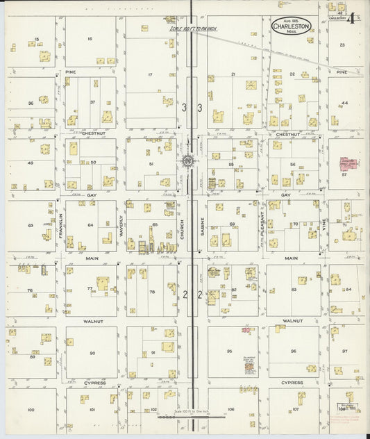 Sanborn Fire Insurance Map from Charleston, Tallahatchie County, Mississippi (1915), Sheet #0004 - Historic Sanborn Fire Insurance Map Print, vintage old map wall art, antique decor, genealogy gift, Mississippi Mississippi map