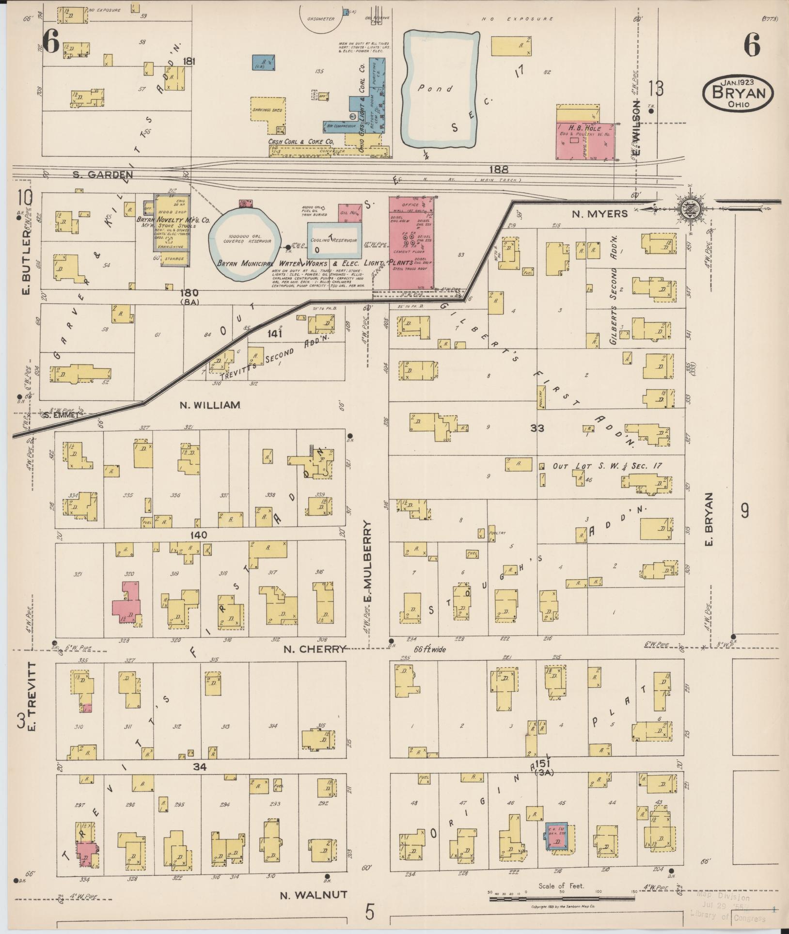 Sanborn Fire Insurance Map from Bryan, Williams County, Ohio (1923), Sheet #0006 - Historic Sanborn Fire Insurance Map Print, vintage old map wall art, antique decor, genealogy gift, Ohio Ohio map