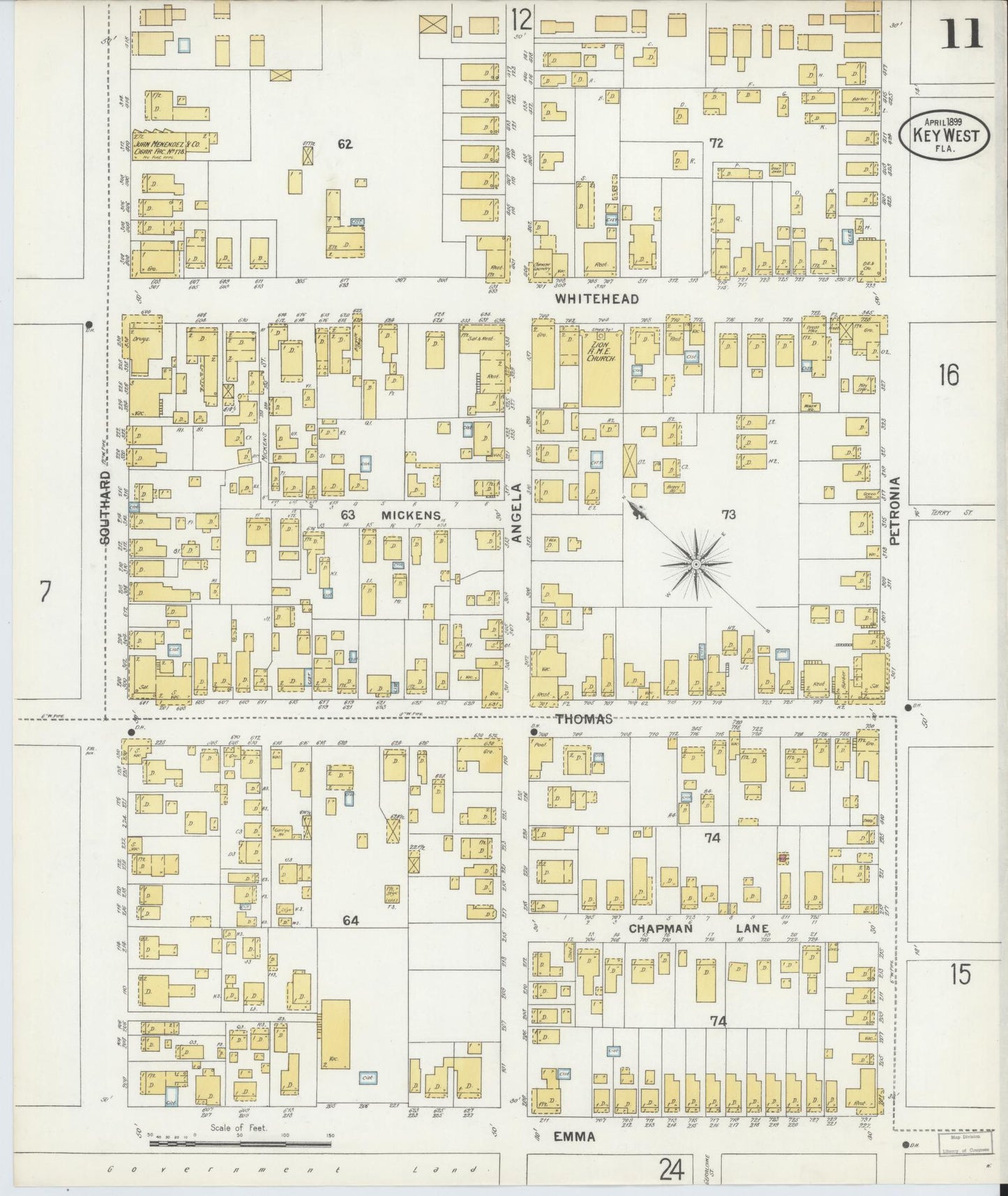 Sanborn Fire Insurance Map from Key West, Monroe County, Florida (1899), Sheet #0011 - Complete Map Set gallery image, historic Sanborn map, vintage wall art, Florida Florida